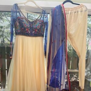 Beautiful anarkali in cream and blue